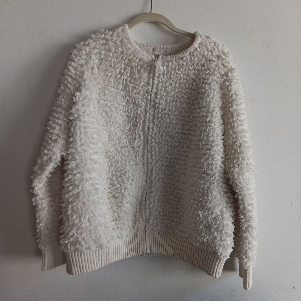 Barefoot Dreams CozyChic‎ Loop Fringe Zip Up Jacket Cream Ivory Size M Teddy